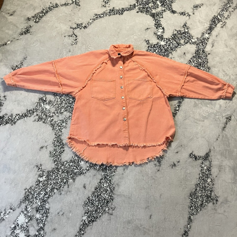 Vici Dolls Jacket Womens Sz S Sherbet‎ Alberta Cotton Frayed Button Up Collared